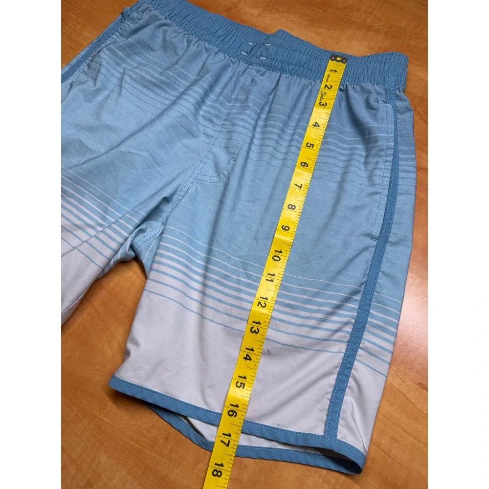 TravisMathew Mens Blue Striped Board Shorts Swim Trunks Elastic Waist Size S